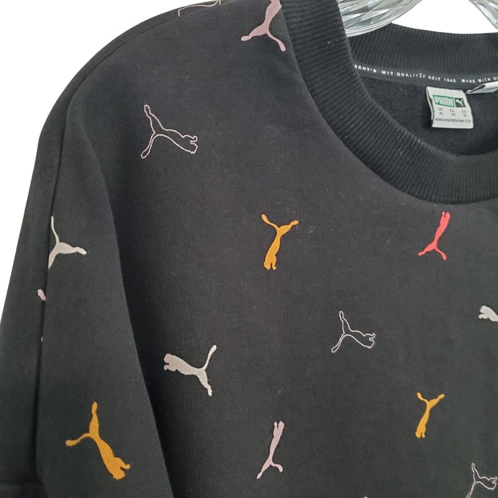Puma Womens Size XL Sweatshirt Graphic Logo Multi All Over Print Relaxed Fit - Picture 5 of 10
